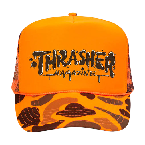 THRASHER WET PAINT TRUCKER HAT ORANGE CAMO [verified-image:c75ff89550c6f30a2b3ac72295ab02c8b1aec8d9639deb5164c252848a801f0a]