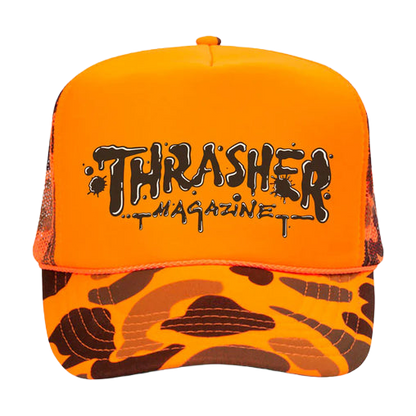 THRASHER WET PAINT TRUCKER HAT ORANGE CAMO [verified-image:c75ff89550c6f30a2b3ac72295ab02c8b1aec8d9639deb5164c252848a801f0a]